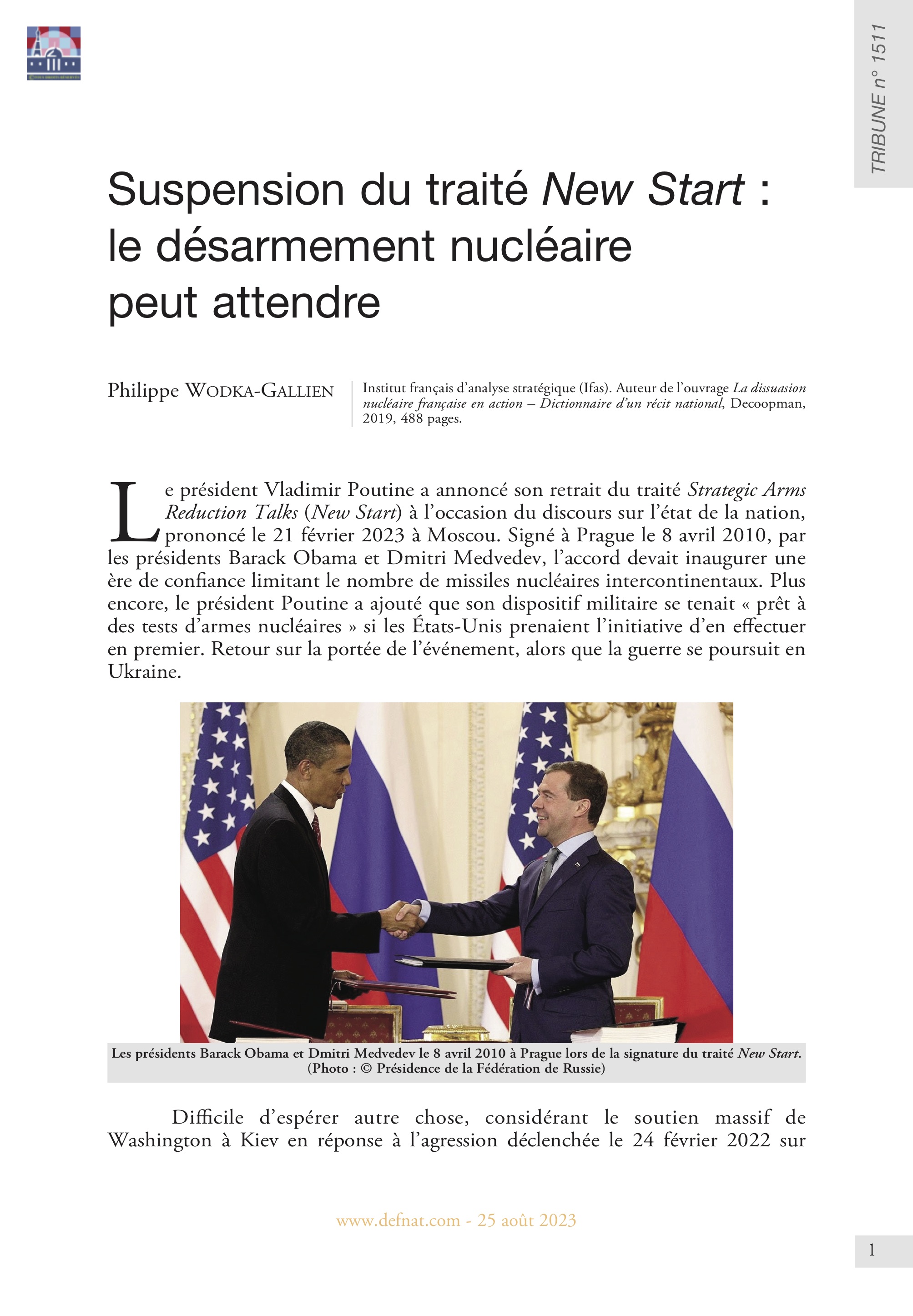 Suspension du traité New Start : le désarmement nucléaire peut attendre (T 1511)
